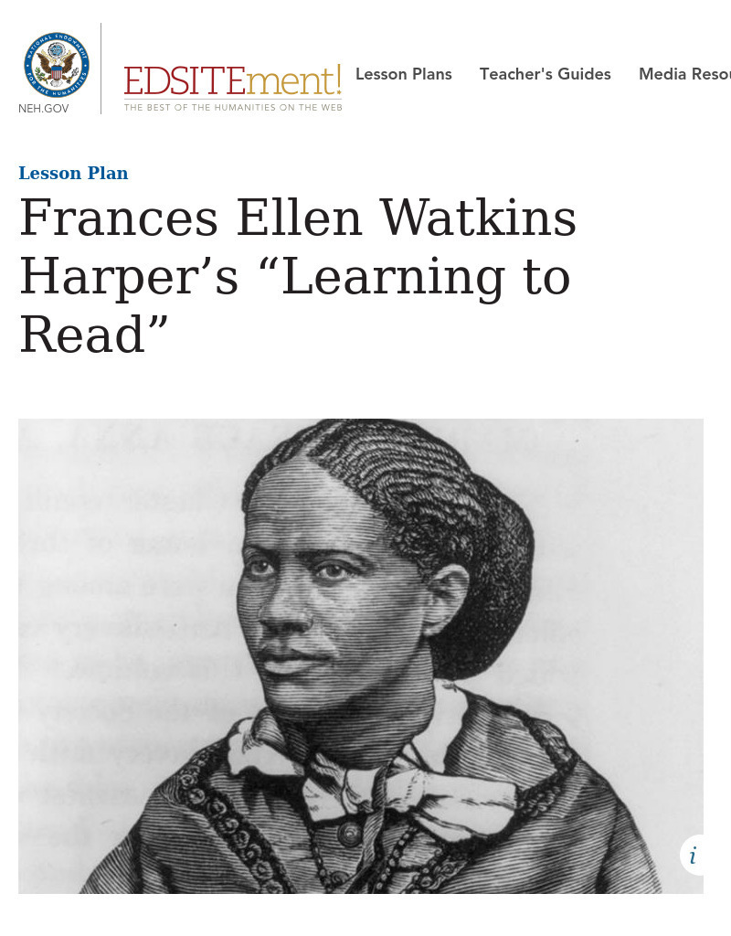 Frances Ellen Watkins Harper’s “Learning to Read” Lesson Plan