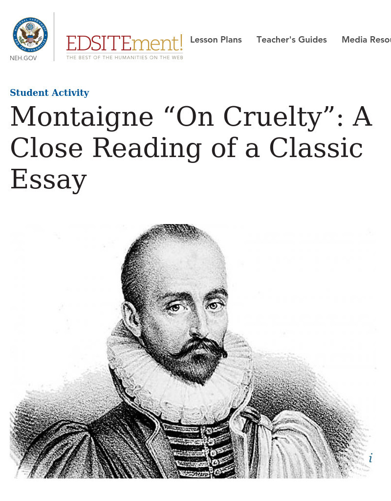 Montaigne “On Cruelty”: A Close Reading of a Classic Essay Activity