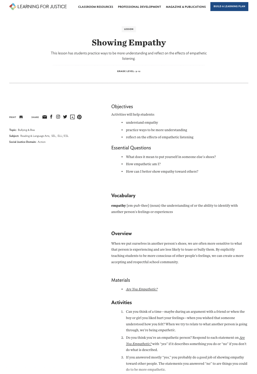 Showing Empathy Lesson Plan
