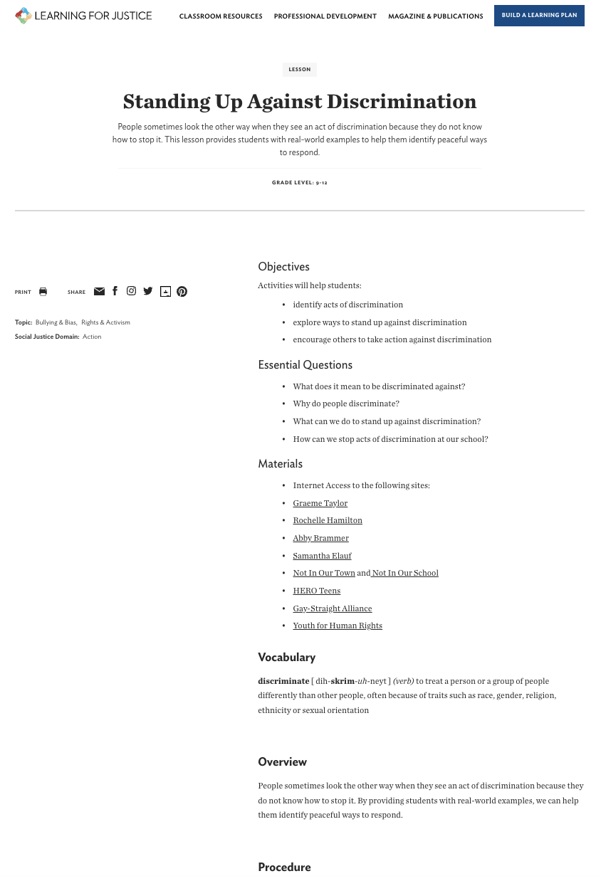 Standing Up Against Discrimination Lesson Plan