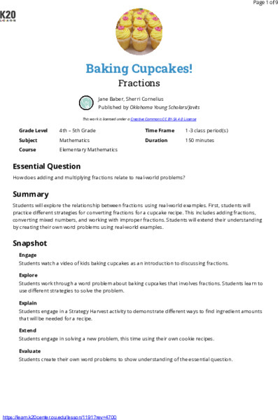 Baking Cupcakes!: Fractions Lesson Plan