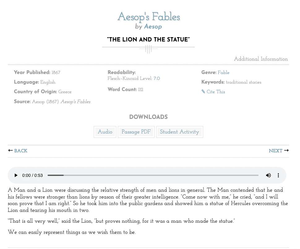 The Lion and the Statue Audio