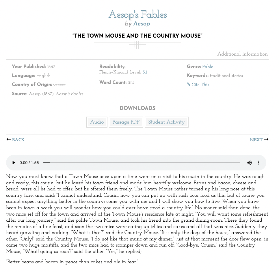 The Town Mouse and the Country Mouse Audio