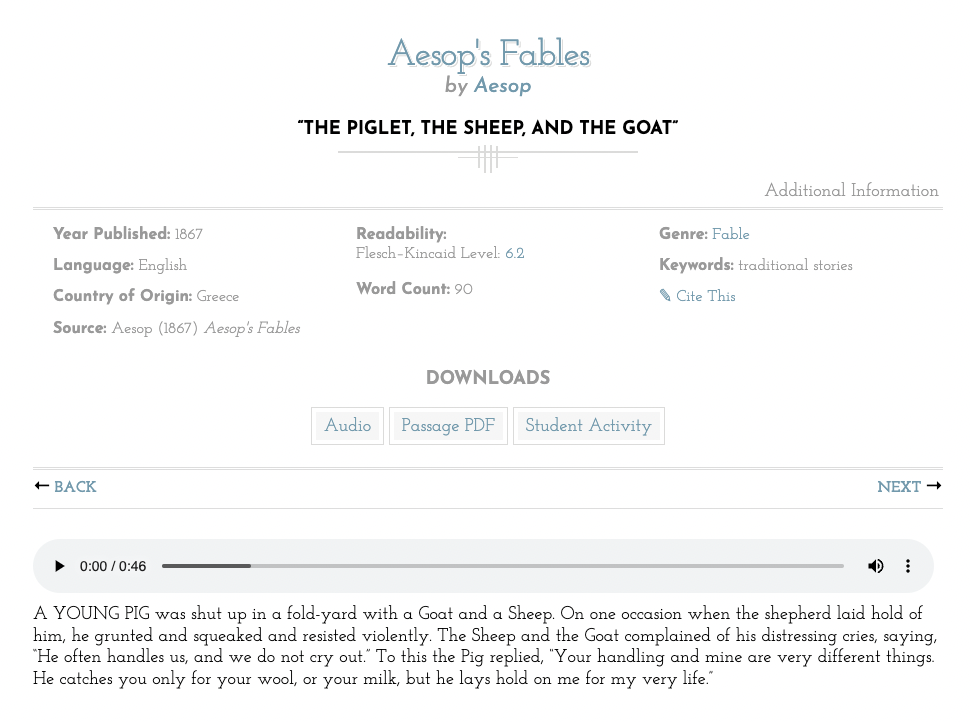 The Piglet, the Sheep, and the Goat Audio