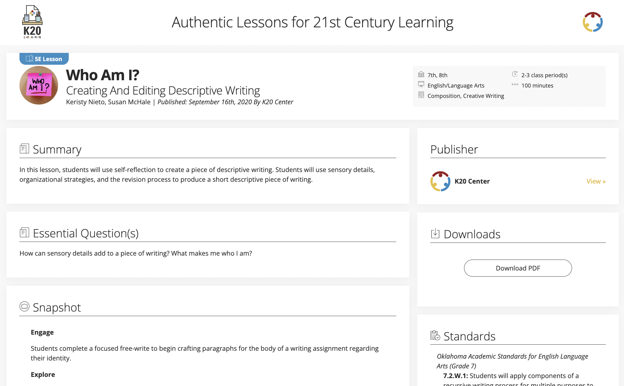 Who Am I? Creating And Editing Descriptive Writing Lesson Plan