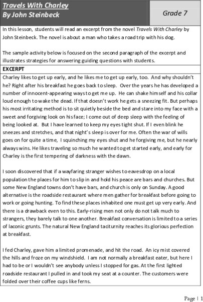 Travels With Charley By John Steinbeck Lesson Plan