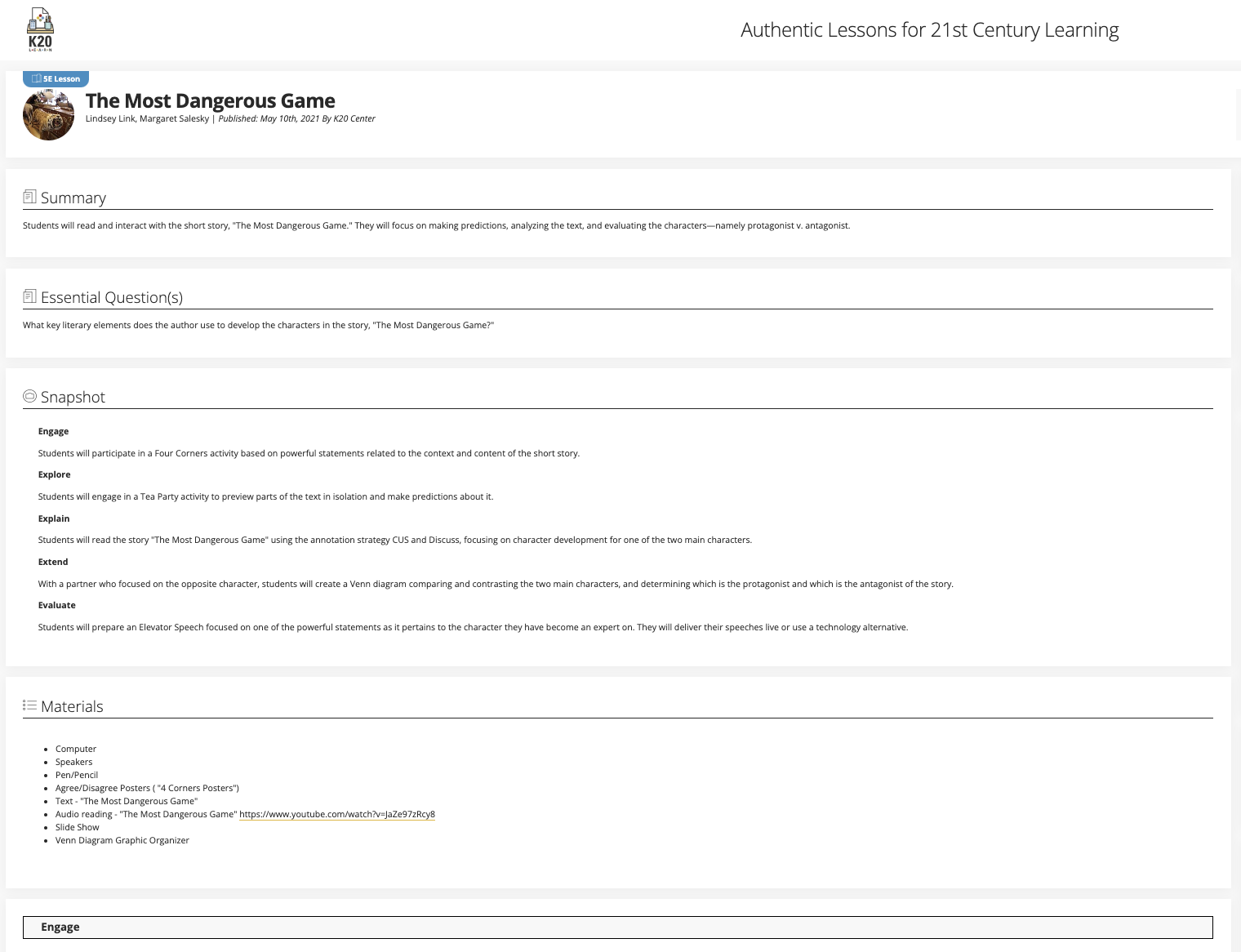 The Most Dangerous Game Lesson Plan