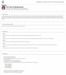 The Test for Being Human: Thematic Links Between AI and Frankenstein Lesson Plan