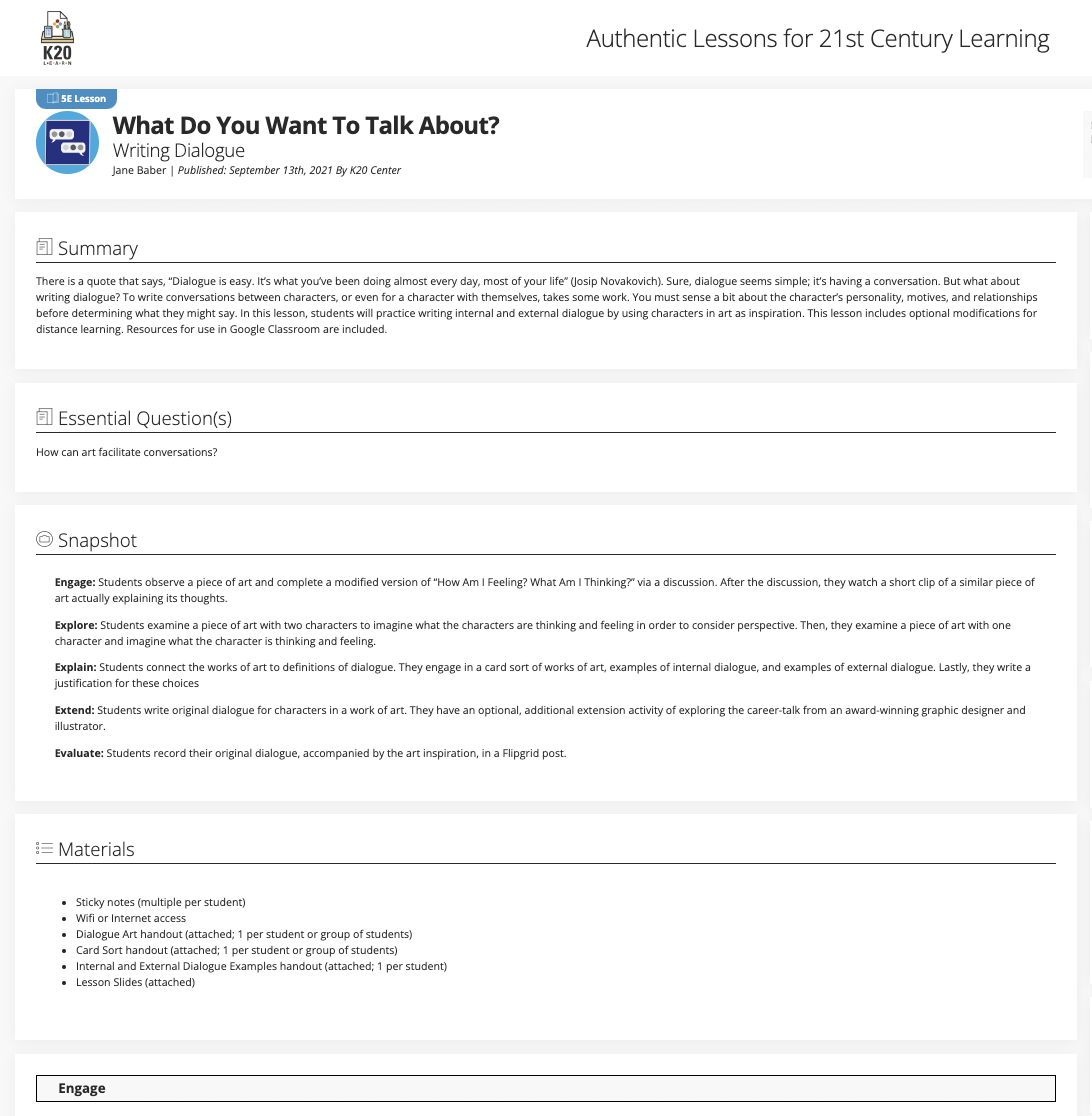 What Do You Want To Talk About? Writing Dialogue Lesson Plan
