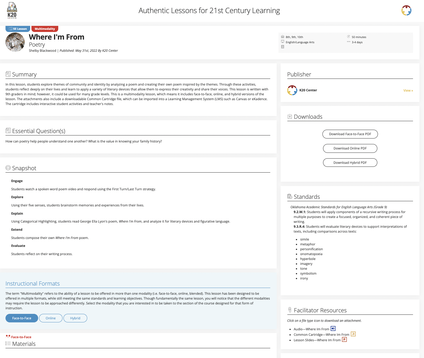 Where I'm From: Poetry Lesson Plan