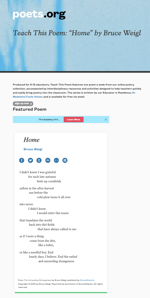 Teach This Poem: “Home” by Bruce Weigl Lesson Plan