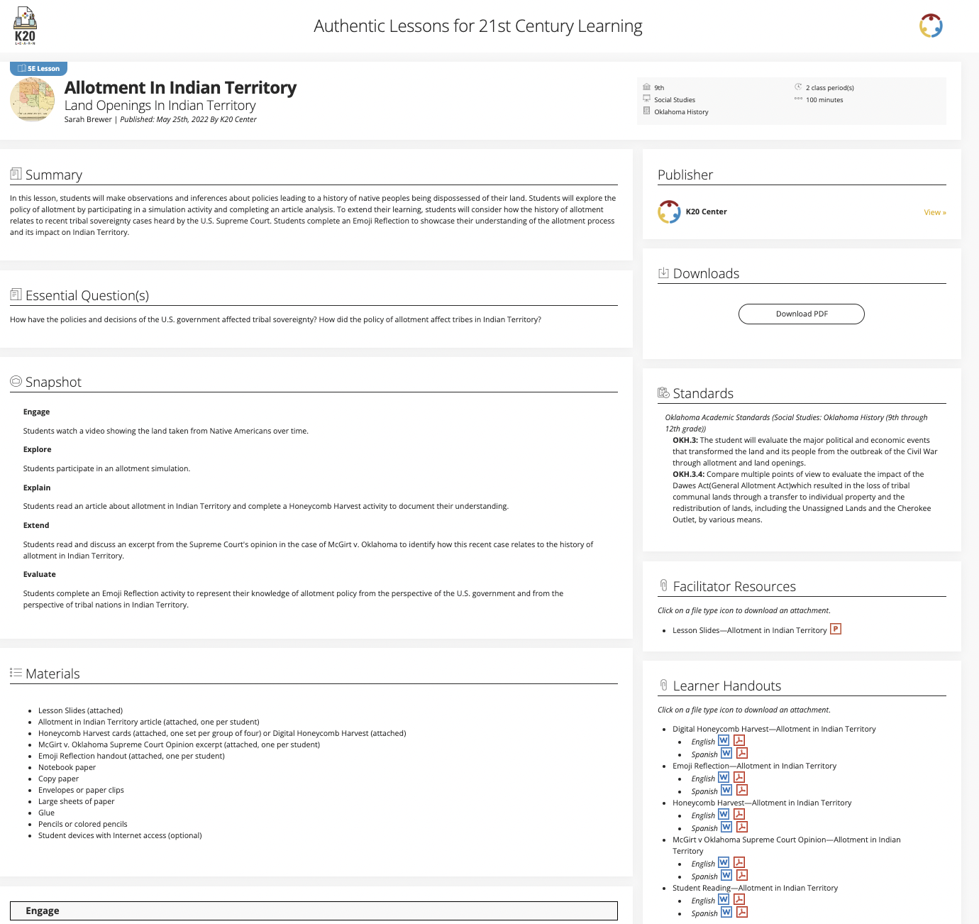 Allotment in Indian Territory: Land Openings in Indian Territory Lesson Plan