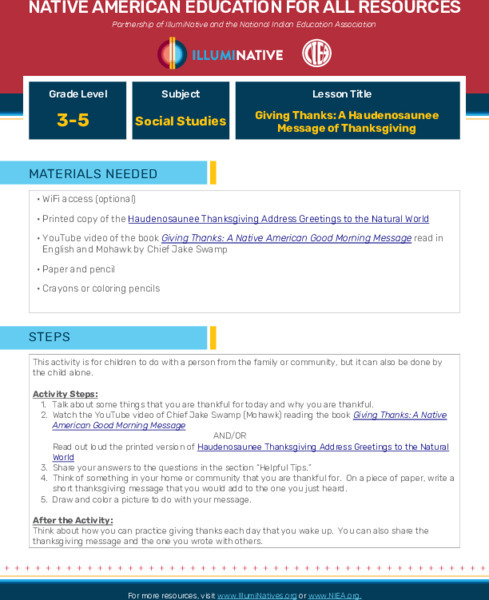 Giving Thanks: A Haudenosaunee Message of Thanksgiving Activity