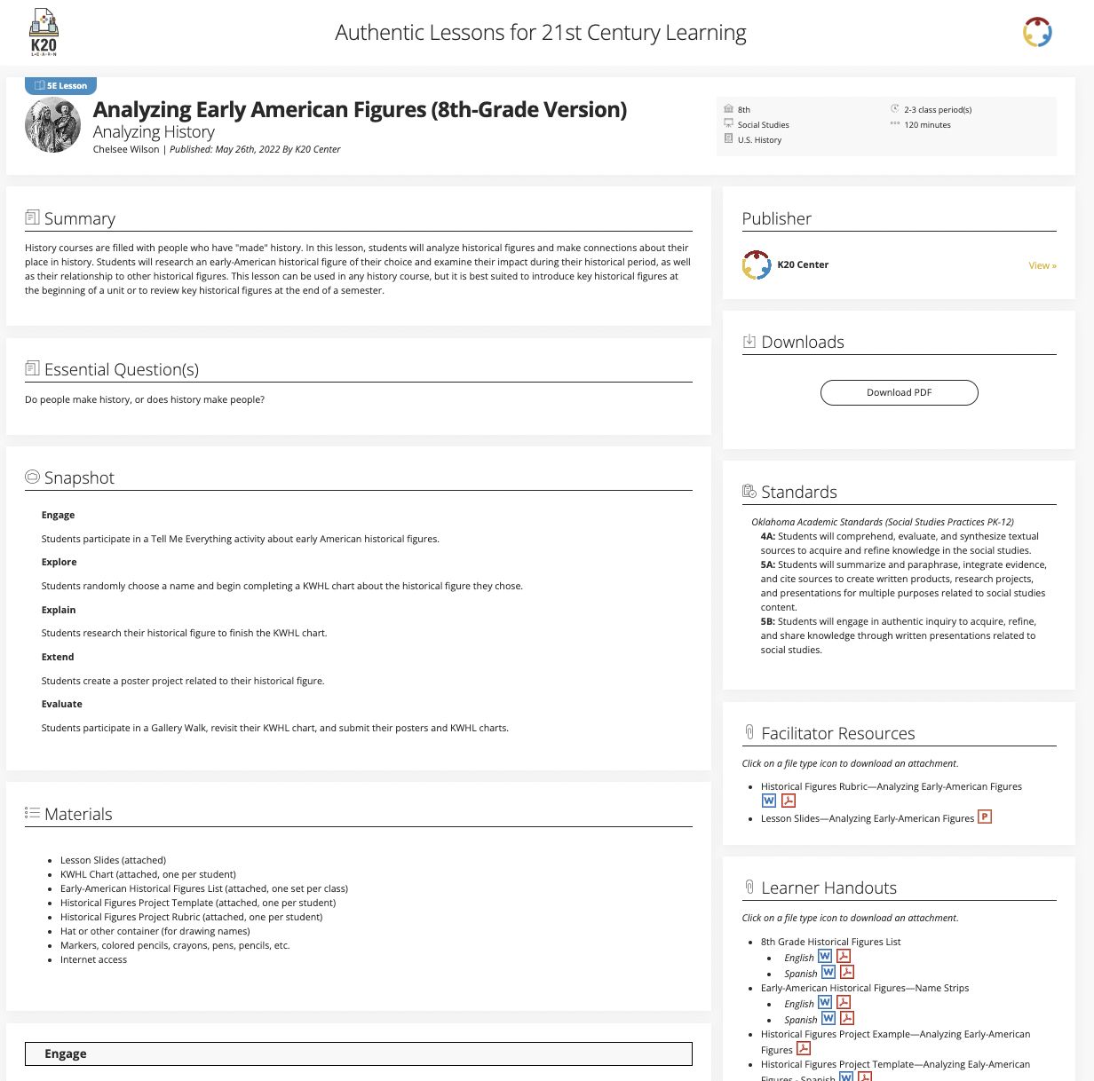 Analyzing Early American Figures: Analyzing History Lesson Plan