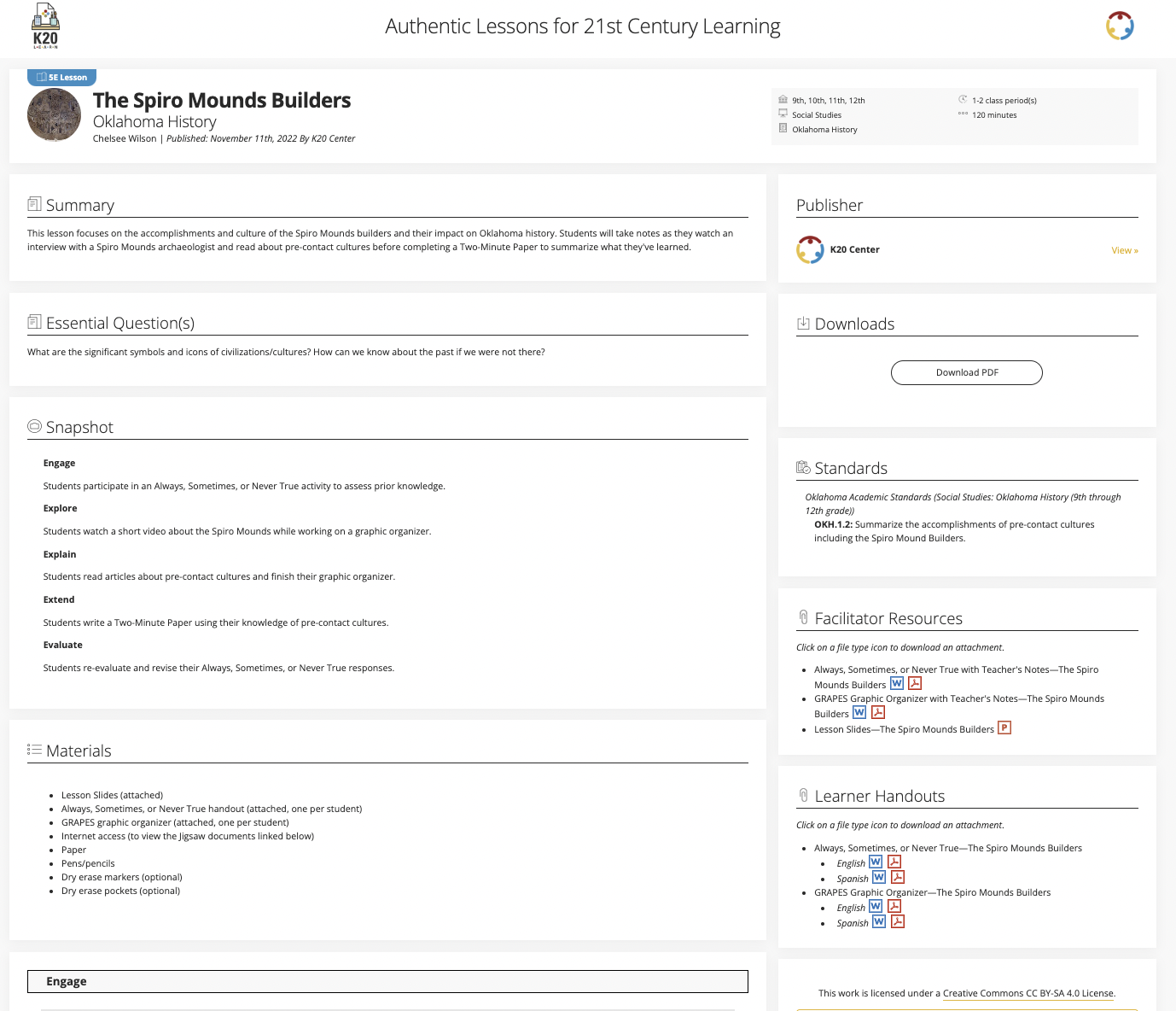 The Spiro Mounds Builders: Oklahoma History Lesson Plan
