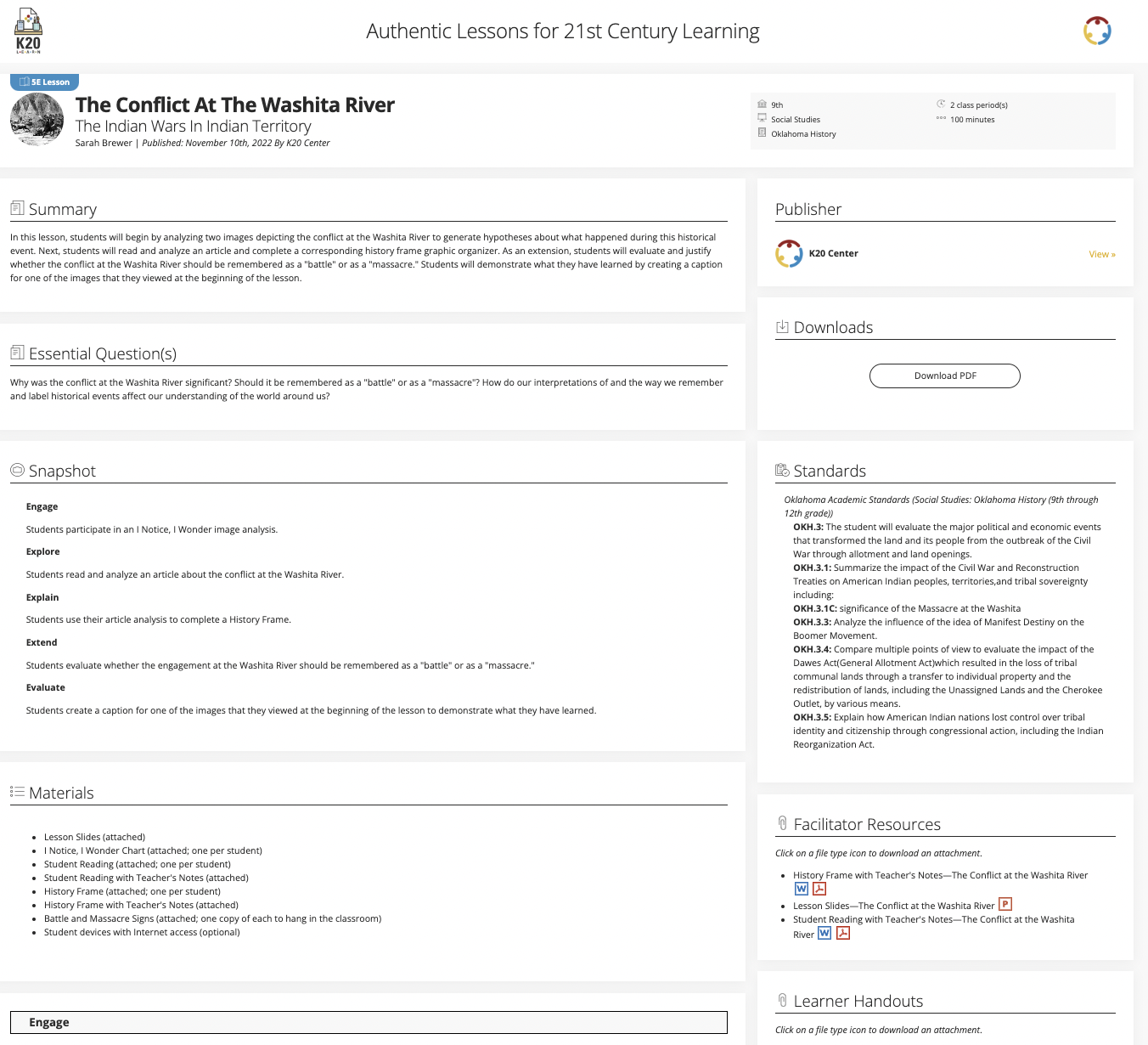 The Conflict at the Washita River: The Indian Wars in Indian Territory Lesson Plan
