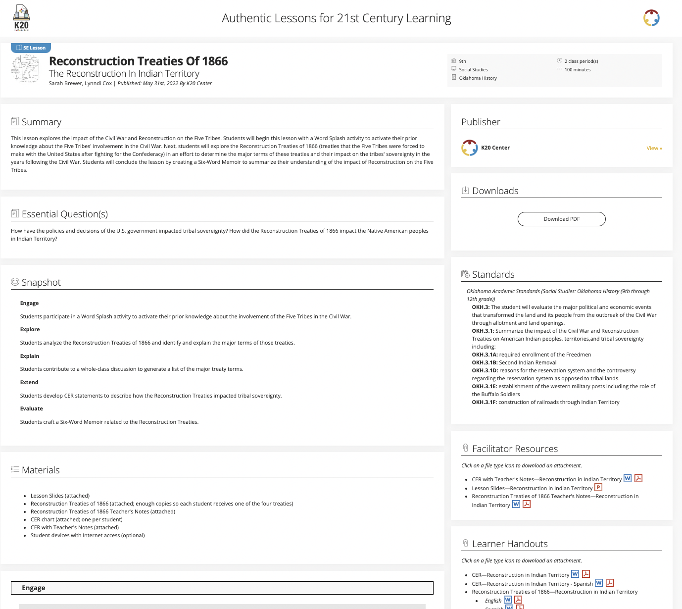 Reconstruction Treaties Of 1866: The Reconstruction In Indian Territory Lesson Plan