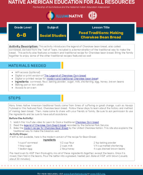 Food Traditions: Making Cherokee Bean Bread Activity