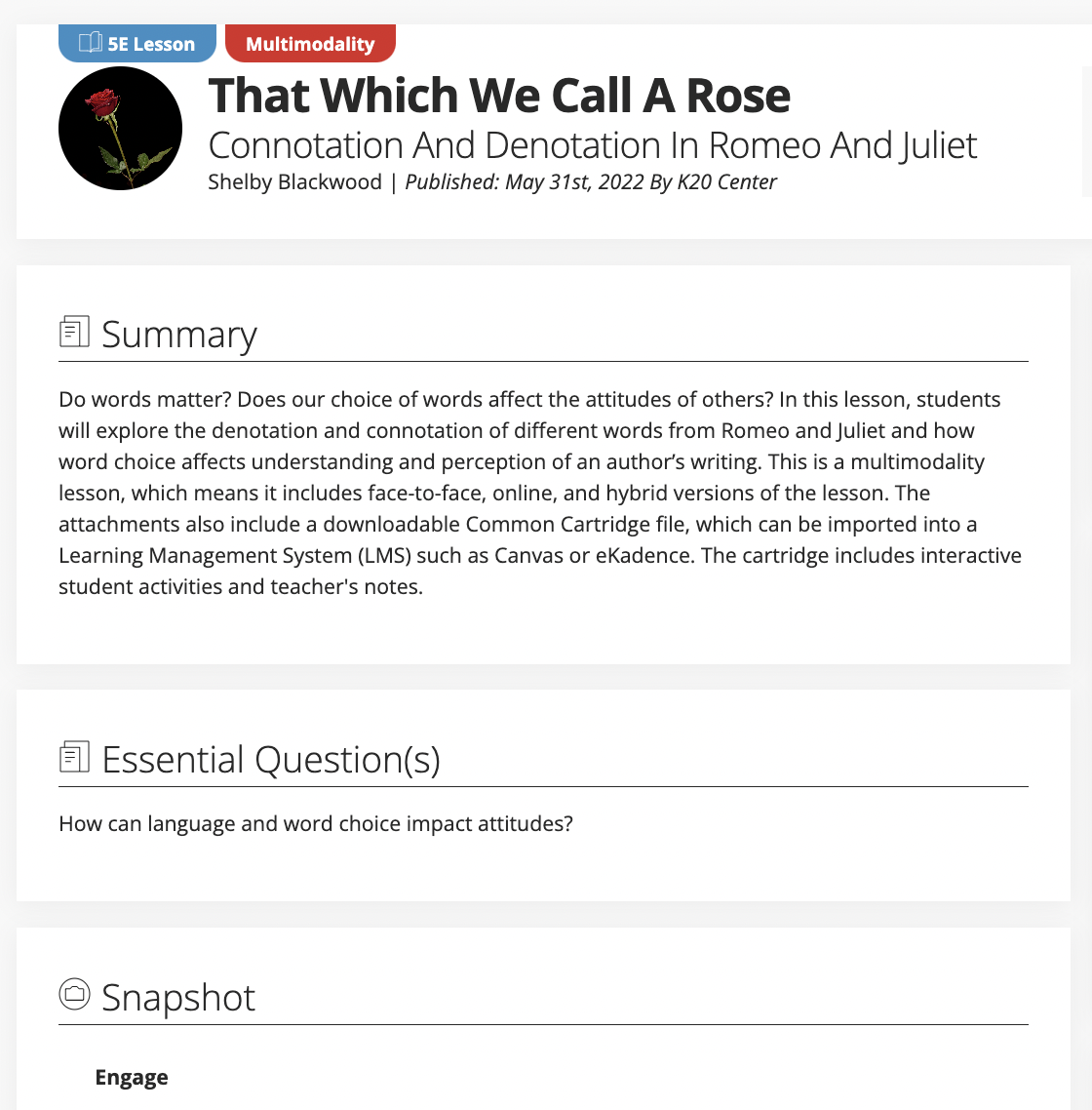 That Which We Call a Rose: Connotation and Denotation in Romeo and Juliet Lesson Plan