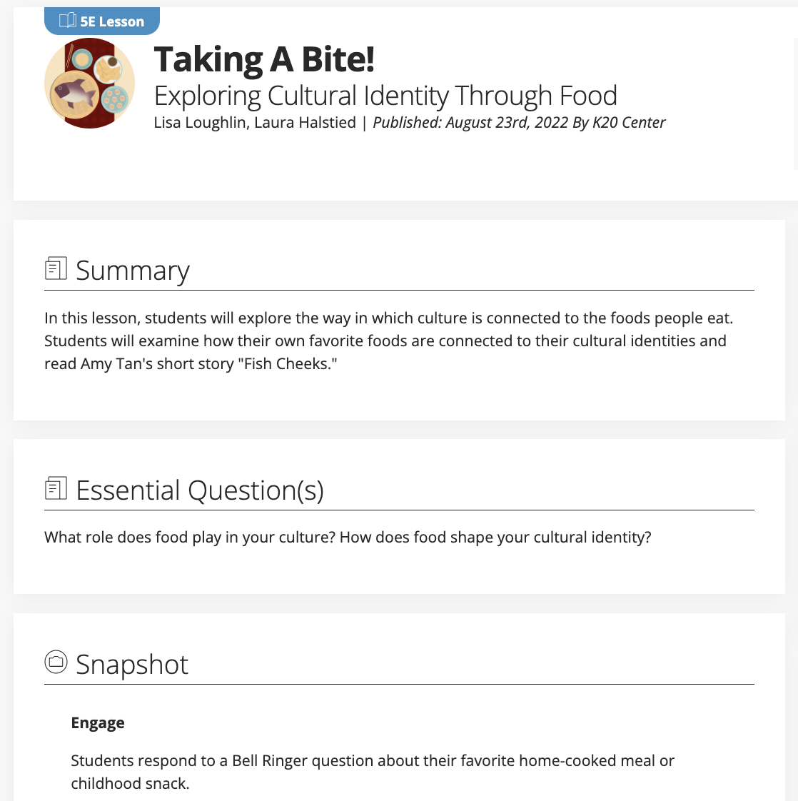 Taking a Bite! Exploring Cultural Identity Through Food Lesson Plan