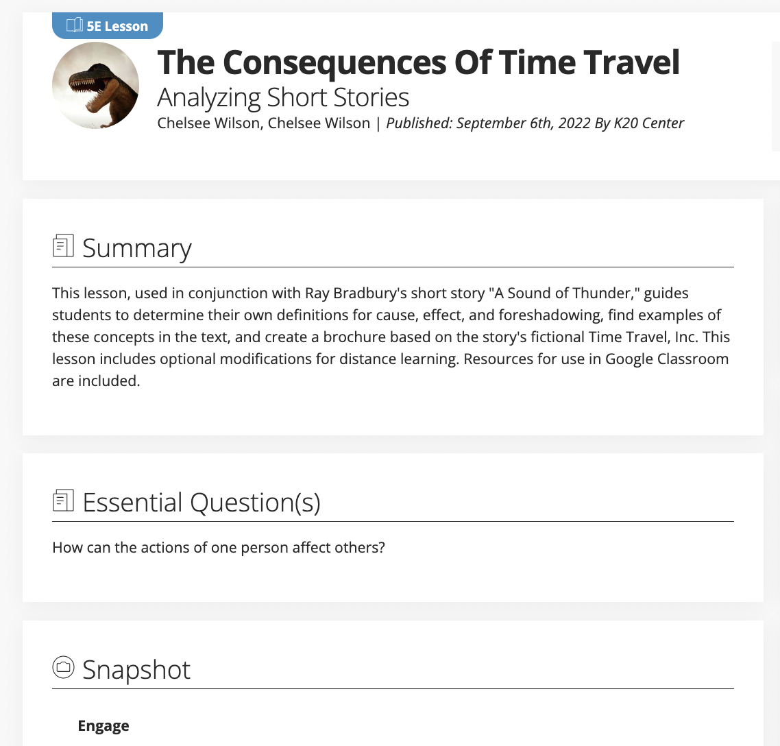 The Consequences of Time Travel: Analyzing Short Stories Lesson Plan