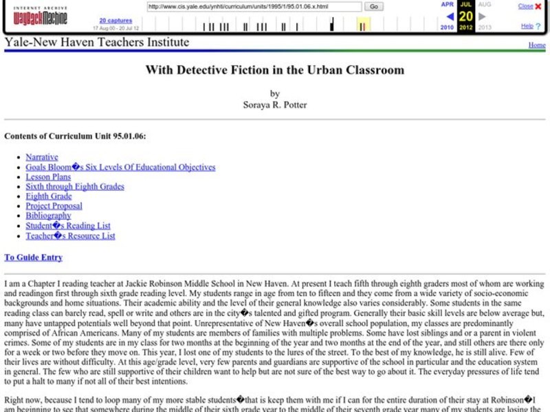 With Detective Fiction in the Urban Classroom Unit Plan