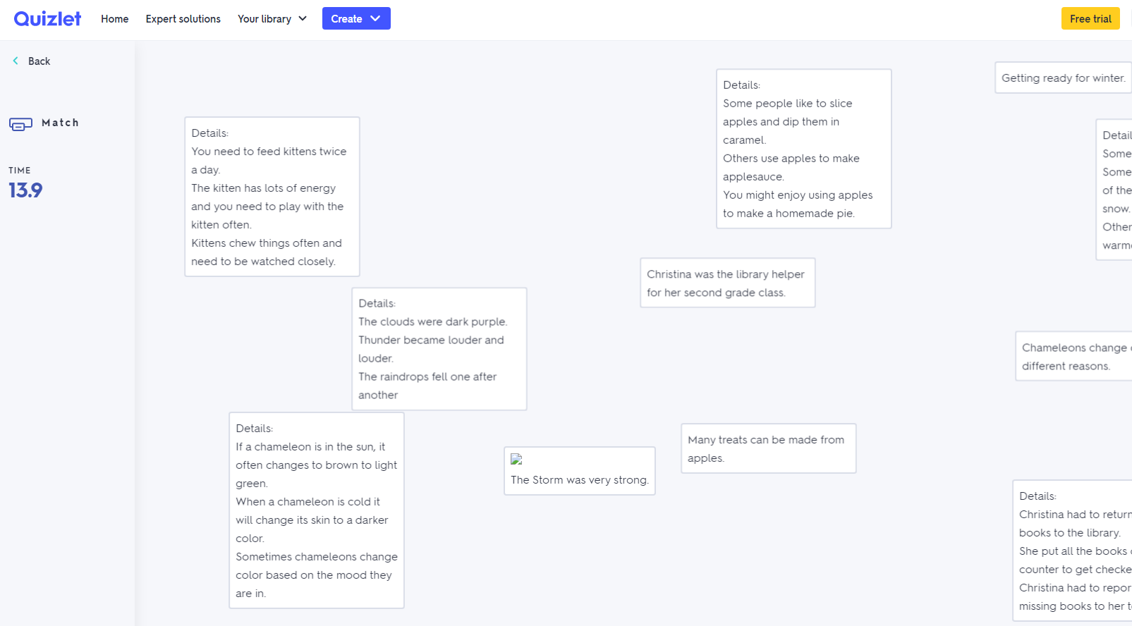 Quizlet: Main Idea and Details 2nd Grade Match Interactive