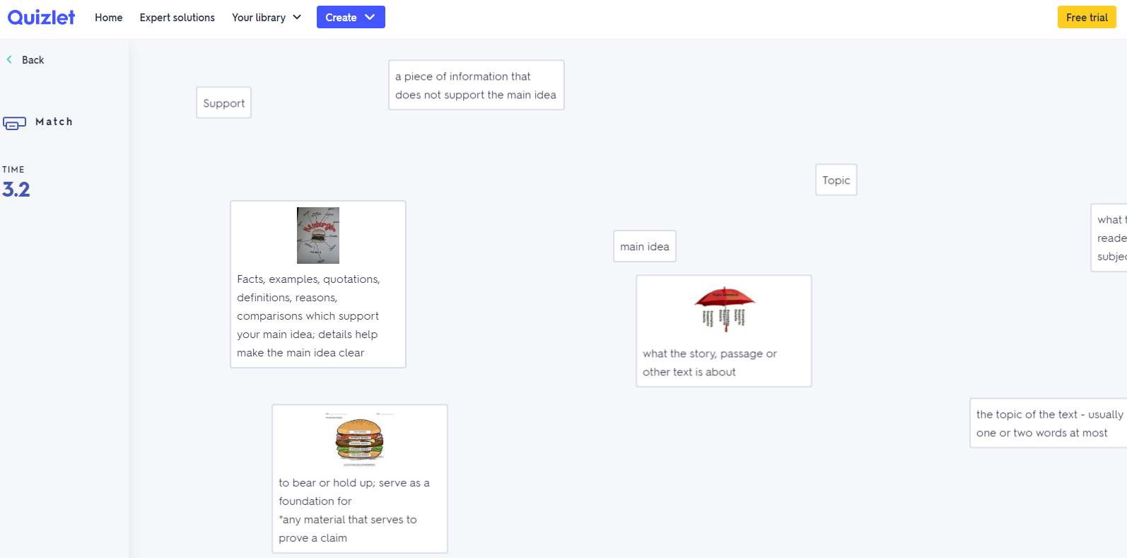Quizlet: Main Idea, Main Idea Match Interactive