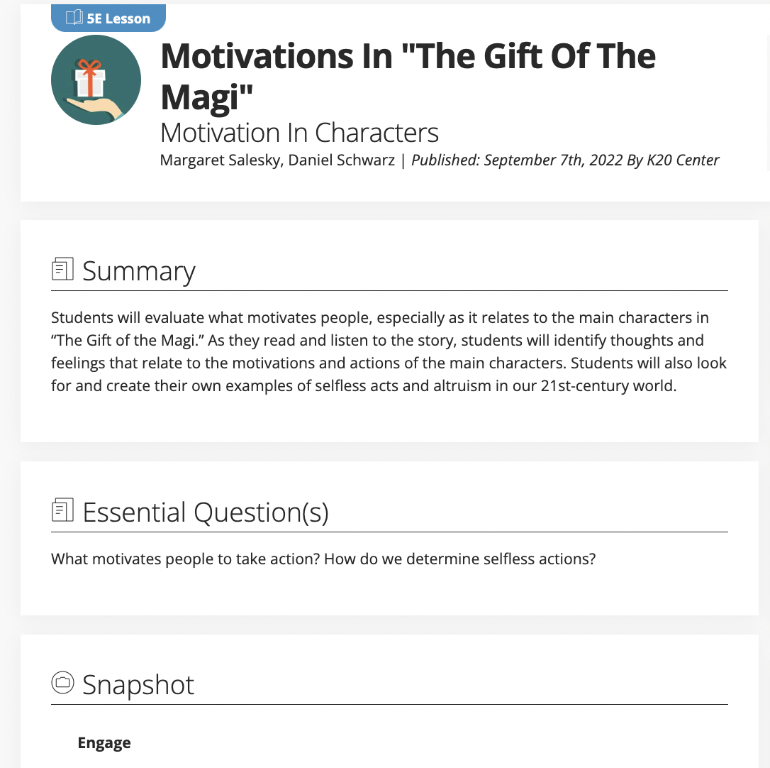 Motivations In "The Gift Of The Magi": Motivation In Characters Lesson Plan