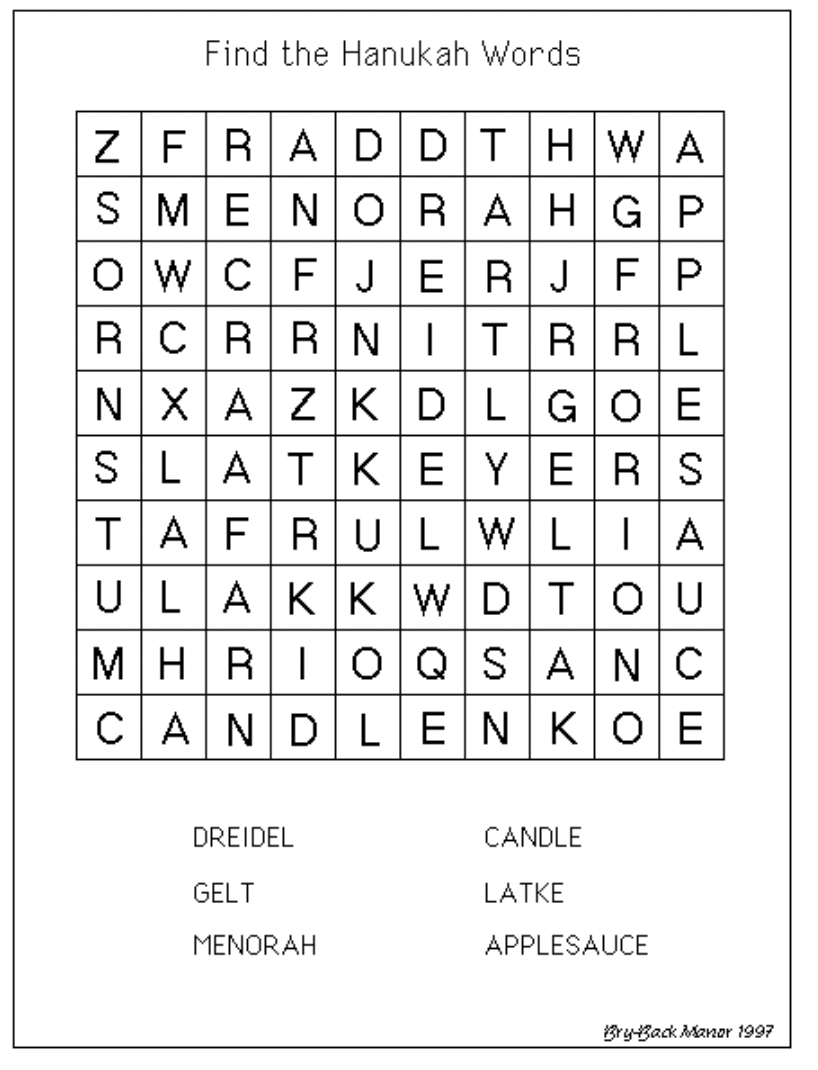 Find the Hanukah Words Activity