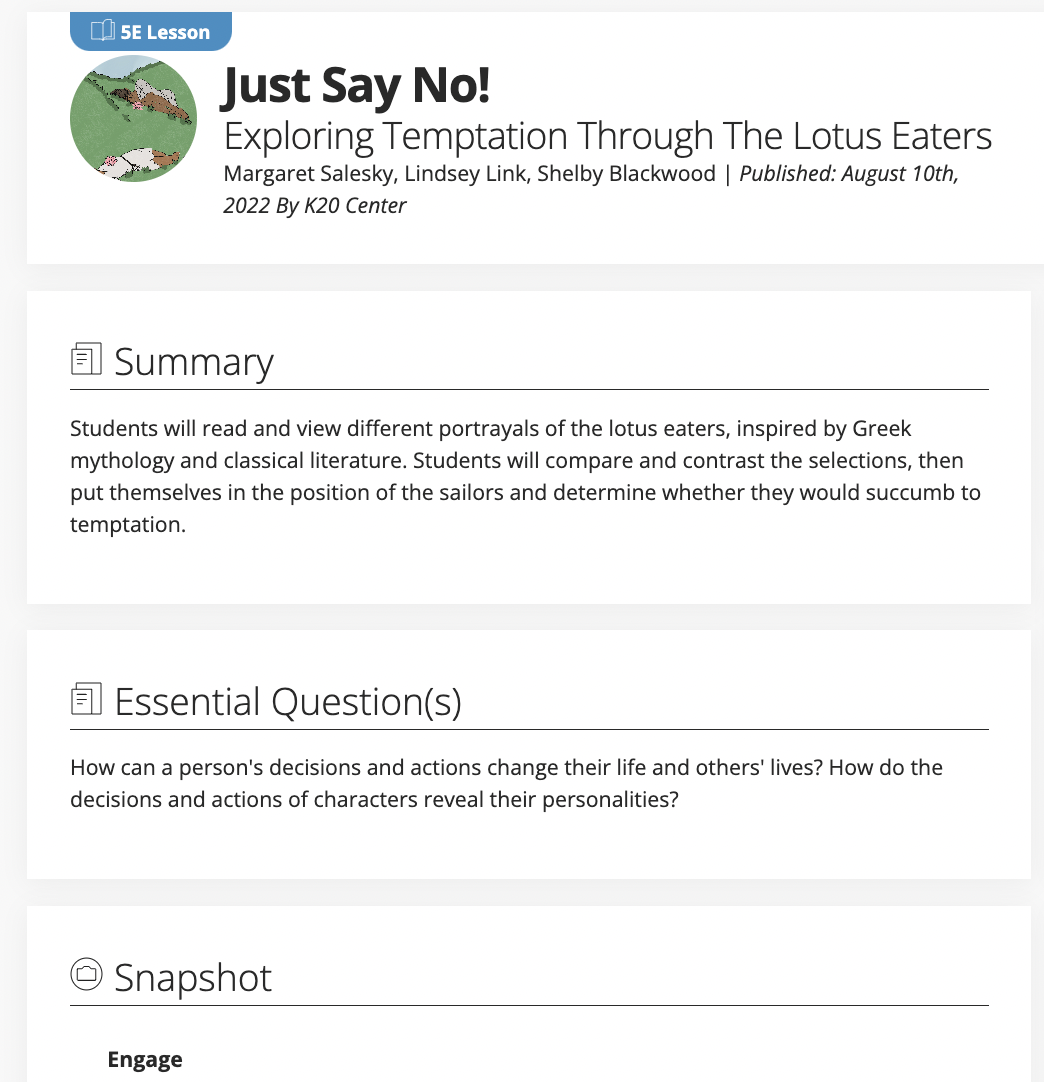 Just Say No!: Exploring Temptation Through The Lotus Eaters Lesson Plan