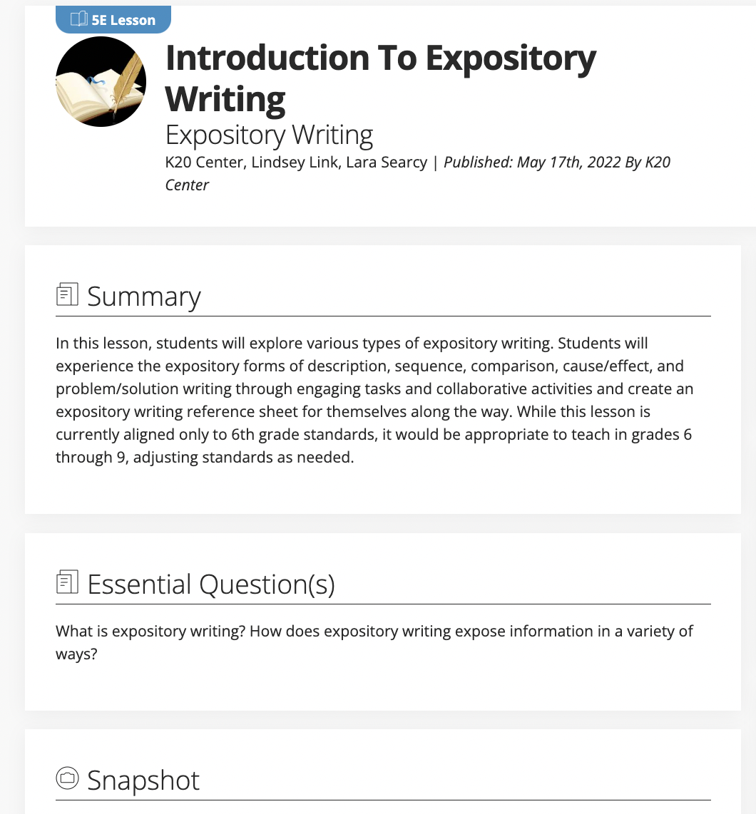Introduction to Expository Writing Lesson Plan