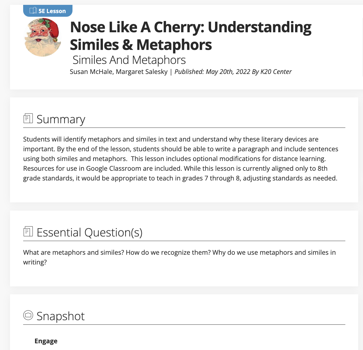 Nose Like a Cherry: Understanding Similes and Metaphors Lesson Plan