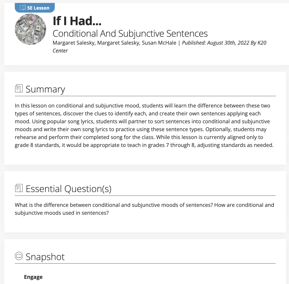 If I Had... Conditional and Subjunctive Sentences Lesson Plan