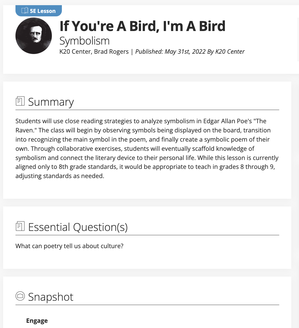 If You're a Bird, I'm a Bird: Symbolism Lesson Plan