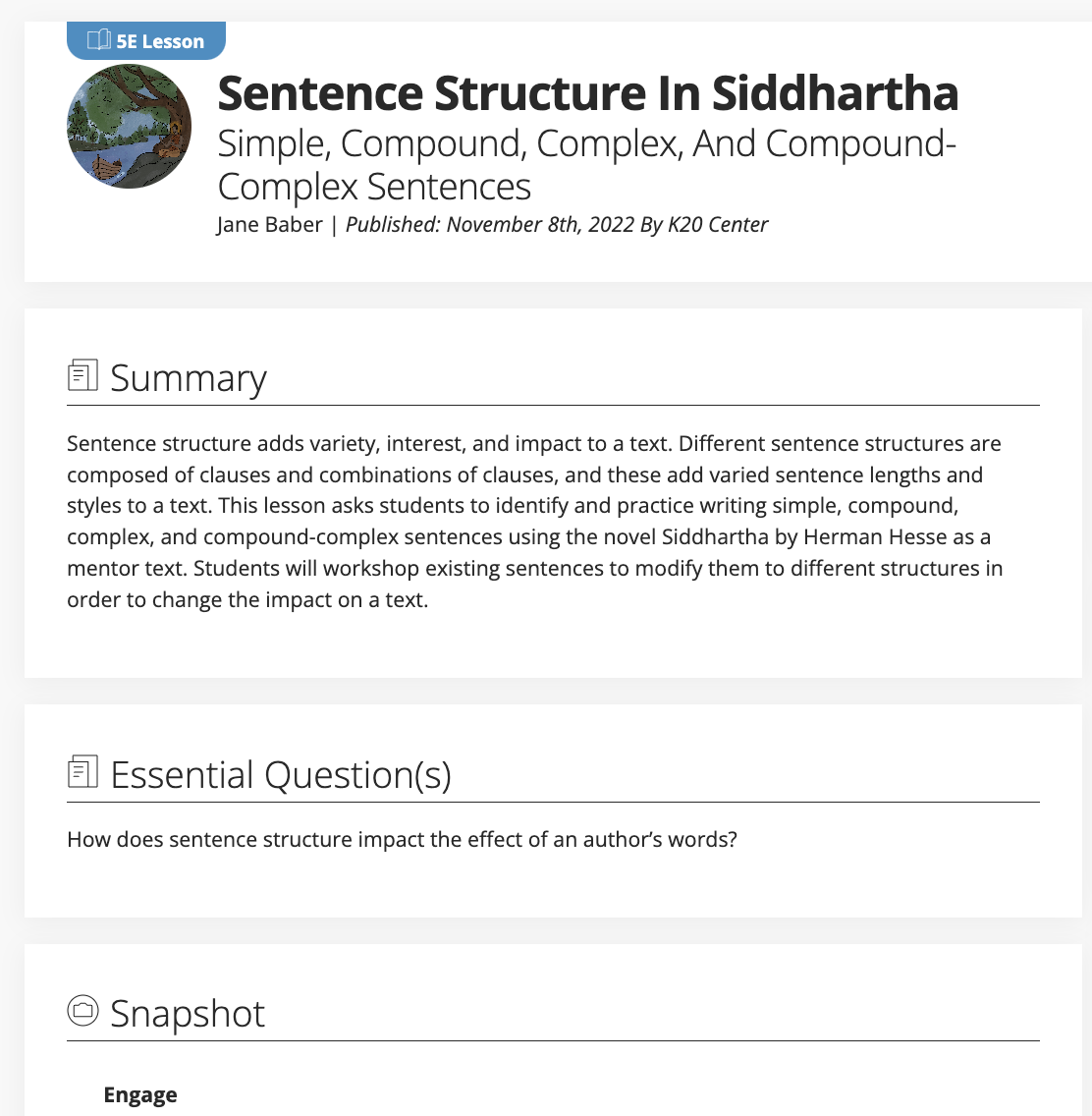Sentence Structure in Siddhartha: Simple, Compound, Complex, and Compound-Complex Sentences Lesson Plan