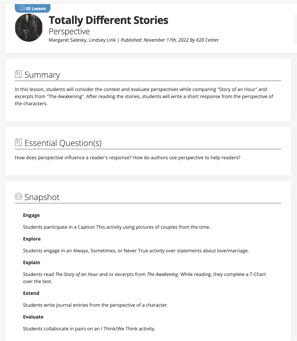 Totally Different Stories: Perspective Lesson Plan