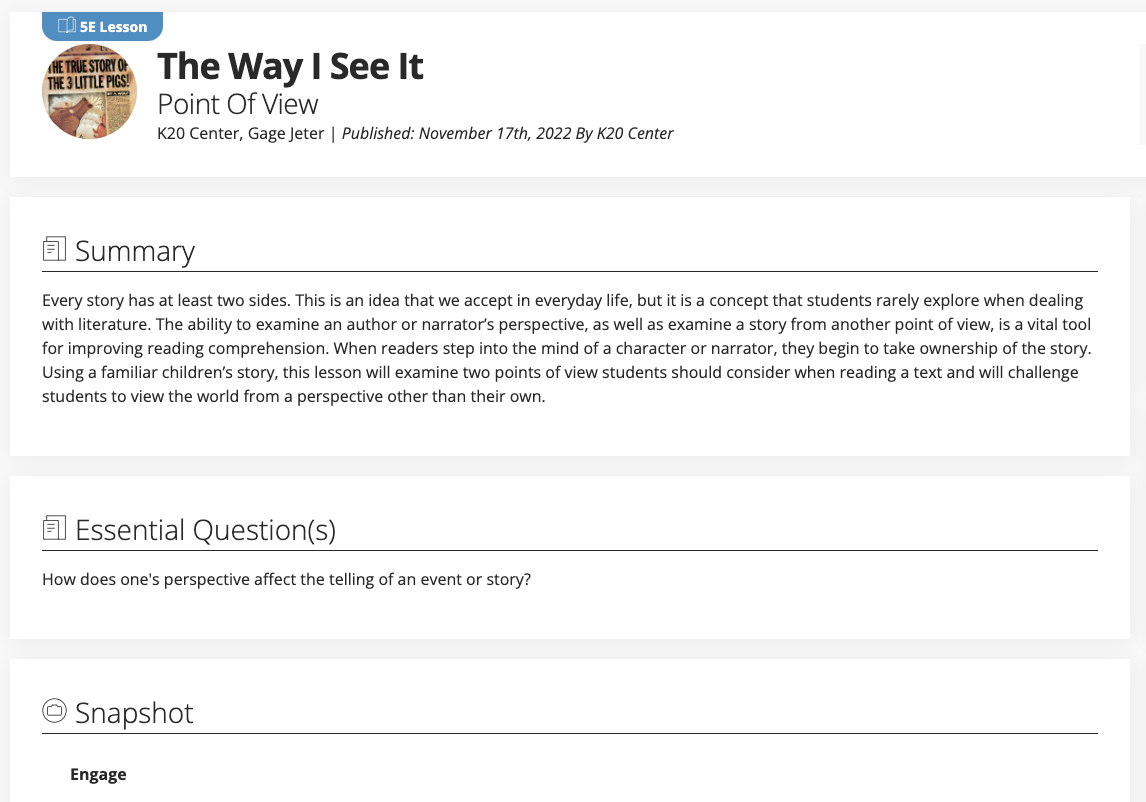 The Way I See It: Point of View Lesson Plan