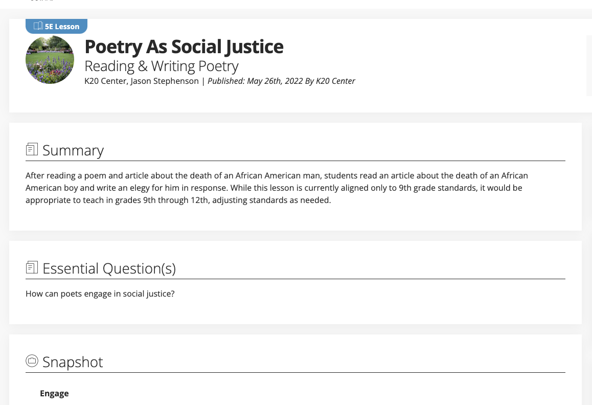 Poetry as Social Justice: Reading and Writing Poetry Lesson Plan