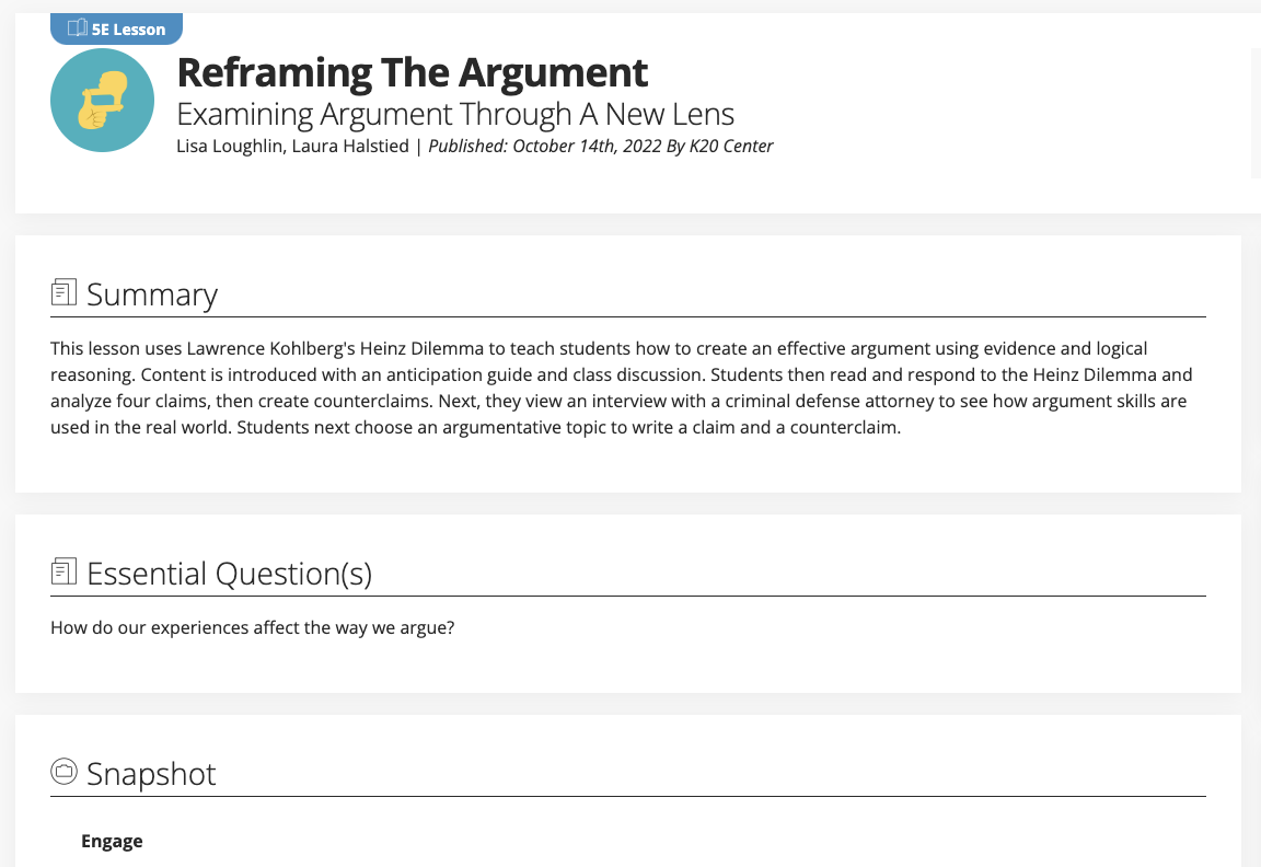 Reframing the Argument: Examining Argument through a New Lens Lesson Plan