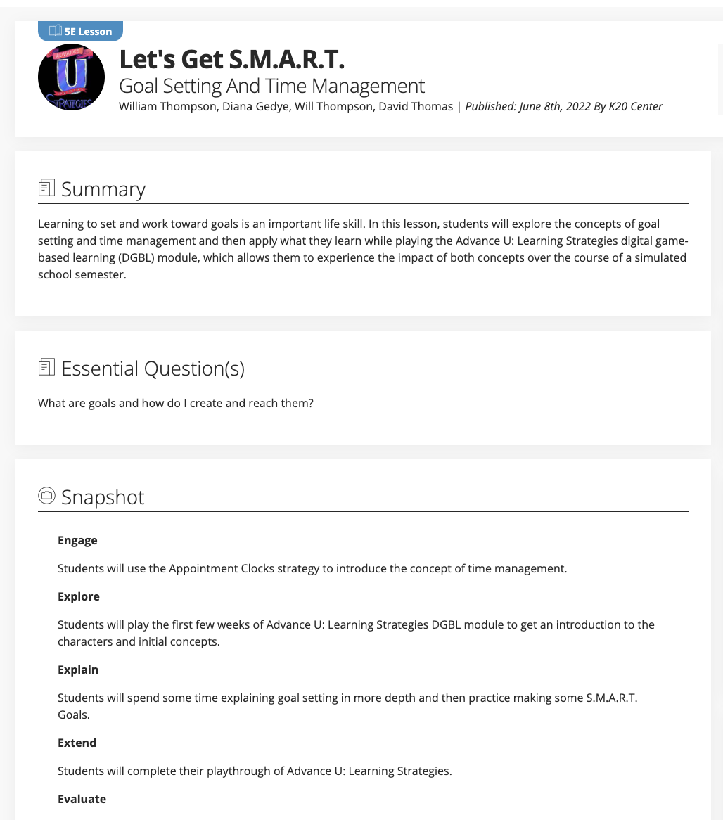 Let's Get S.M.A.R.T. - Goal Setting And Time Management Lesson Plan