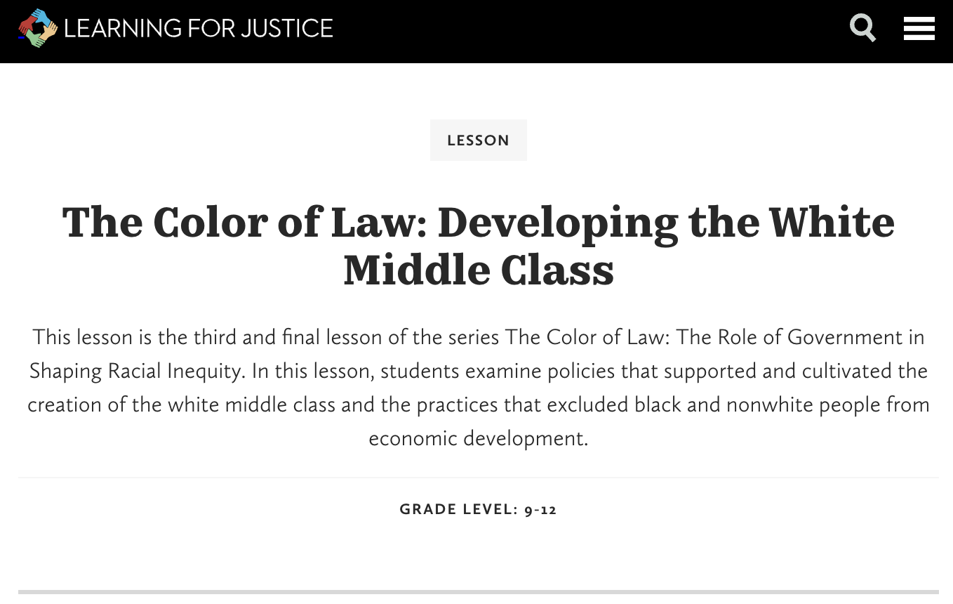 The Color of Law: Developing the White Middle Class Lesson Plan