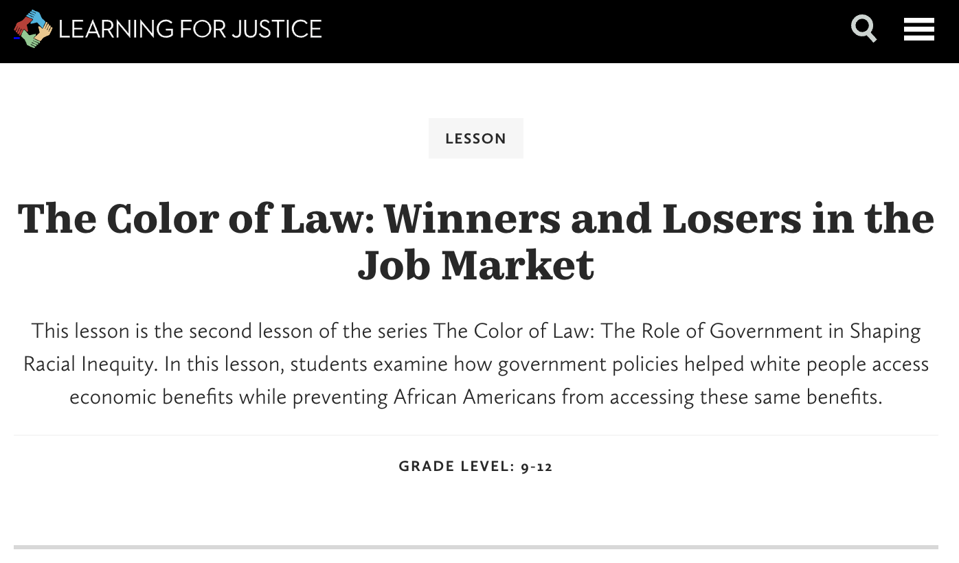 The Color of Law: Winners and Losers in the Job Market Lesson Plan