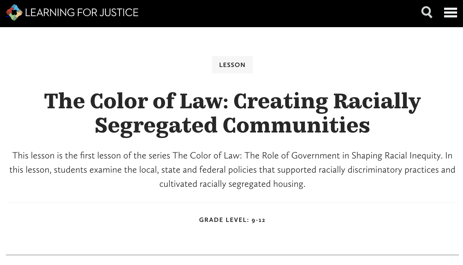 The Color of Law: Creating Racially Segregated Communities Lesson Plan