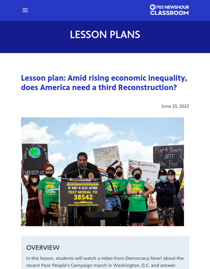 Amid Rising Economic Inequality, Does America Need a Third Reconstruction? Lesson Plan