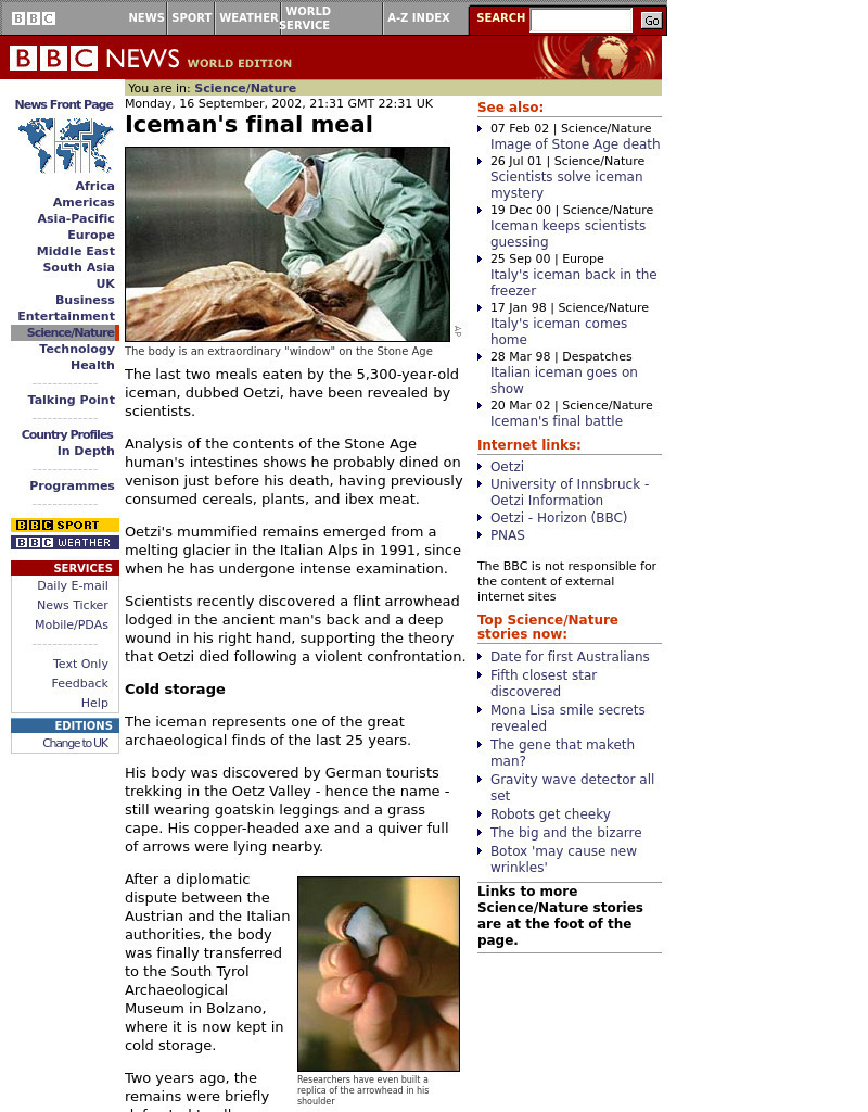 Bbc News: Iceman's Final Meal Article