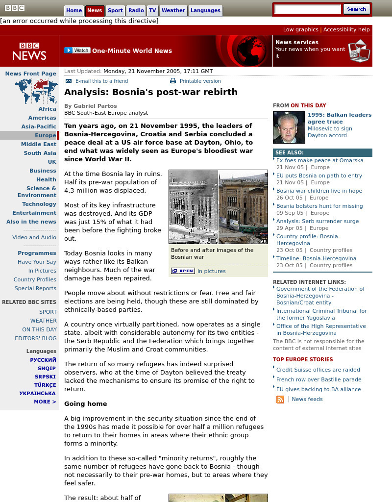 Bbc: Bosnia's Post War Rebirth Article