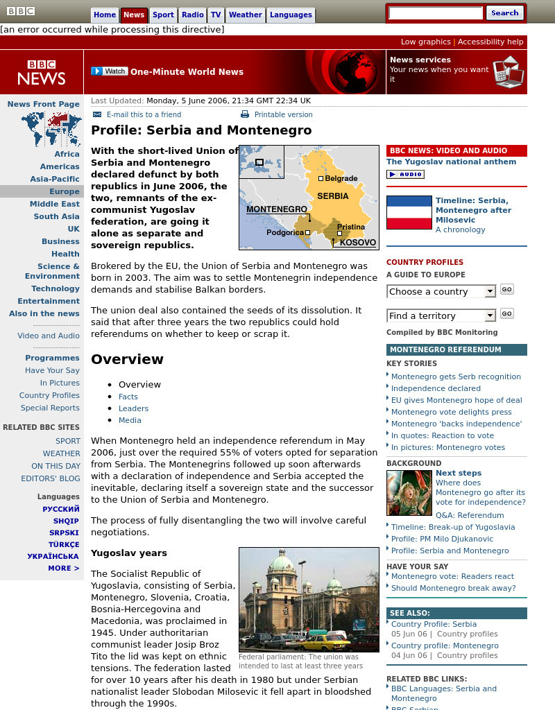 Bbc: News: Country Profile: Serbia and Montenegro Handout