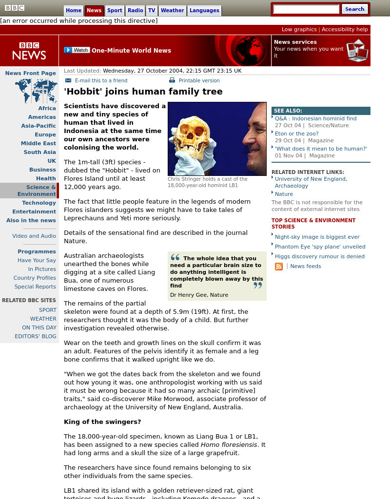 Bbc News: Science and Nature: 'Hobbit' Joins Human Family Tree Website