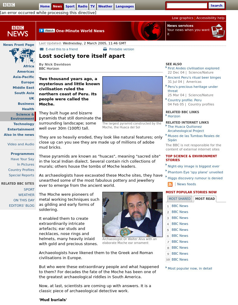 Bbc News: Lost Society Tore Itself Apart (2005) Handout